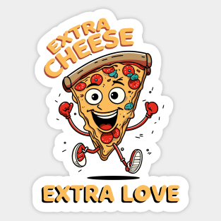 Animated Pizza Slice with Text Extra Cheese... Extra Love Sticker